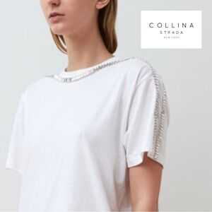 Collina Strada - White Short Sleeve T-Shirt Crystals Rhinestones - Size Medium